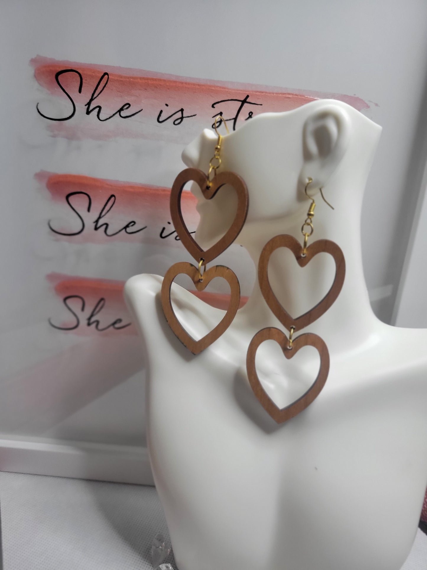 Wooden hearts earrings